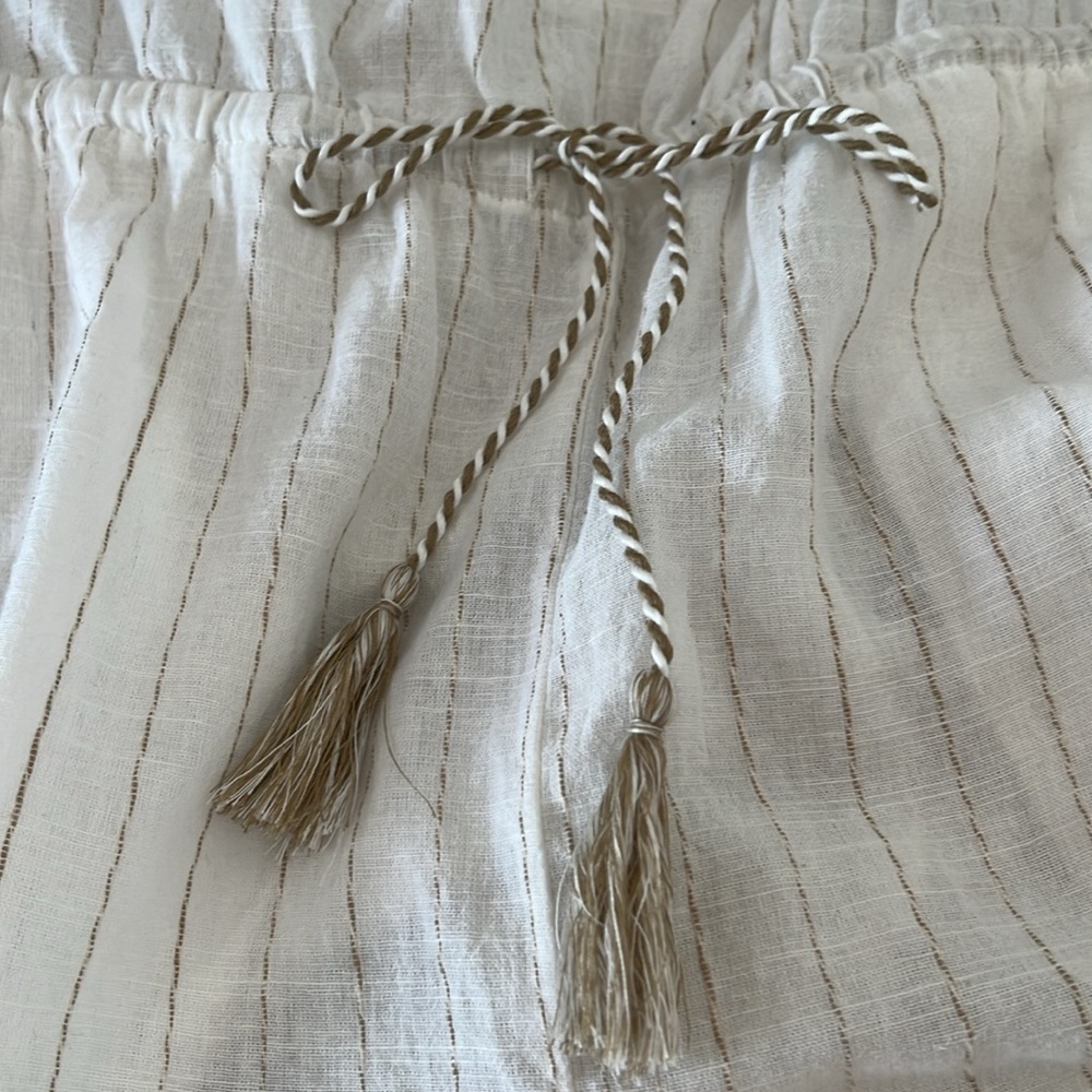 Cottage Core Fairy Ivory Tan Pin Stripe Linen Blend Jumpsuit Removable Straps M - Picture 7 of 7